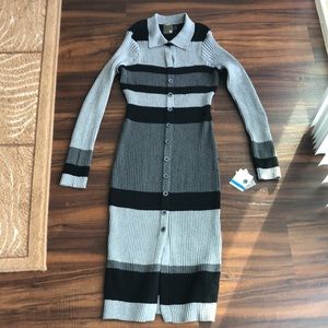 New Everyday Admiration grey Button-Front Midi Sweater Dress